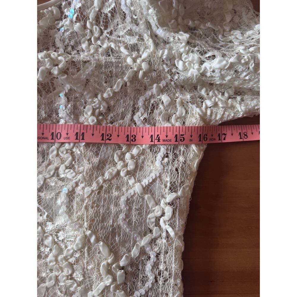 Vintage Pat Richards Cocktail Wedding Dress Ivory Lace Body Ruffled Hem *No Size - Picture 10 of 12